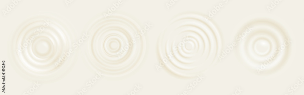 Water ripple. 3D wave effect with concentric circles on white background, milk drop splash effect. Vector illustrations water abstract waves surface circles on light - obrazy, fototapety, plakaty 