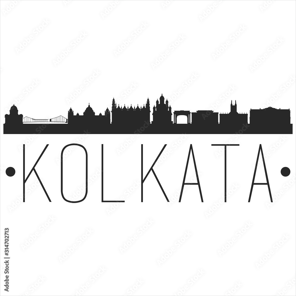 Kolkata India. City Skyline. Silhouette City. Design Vector. Famous