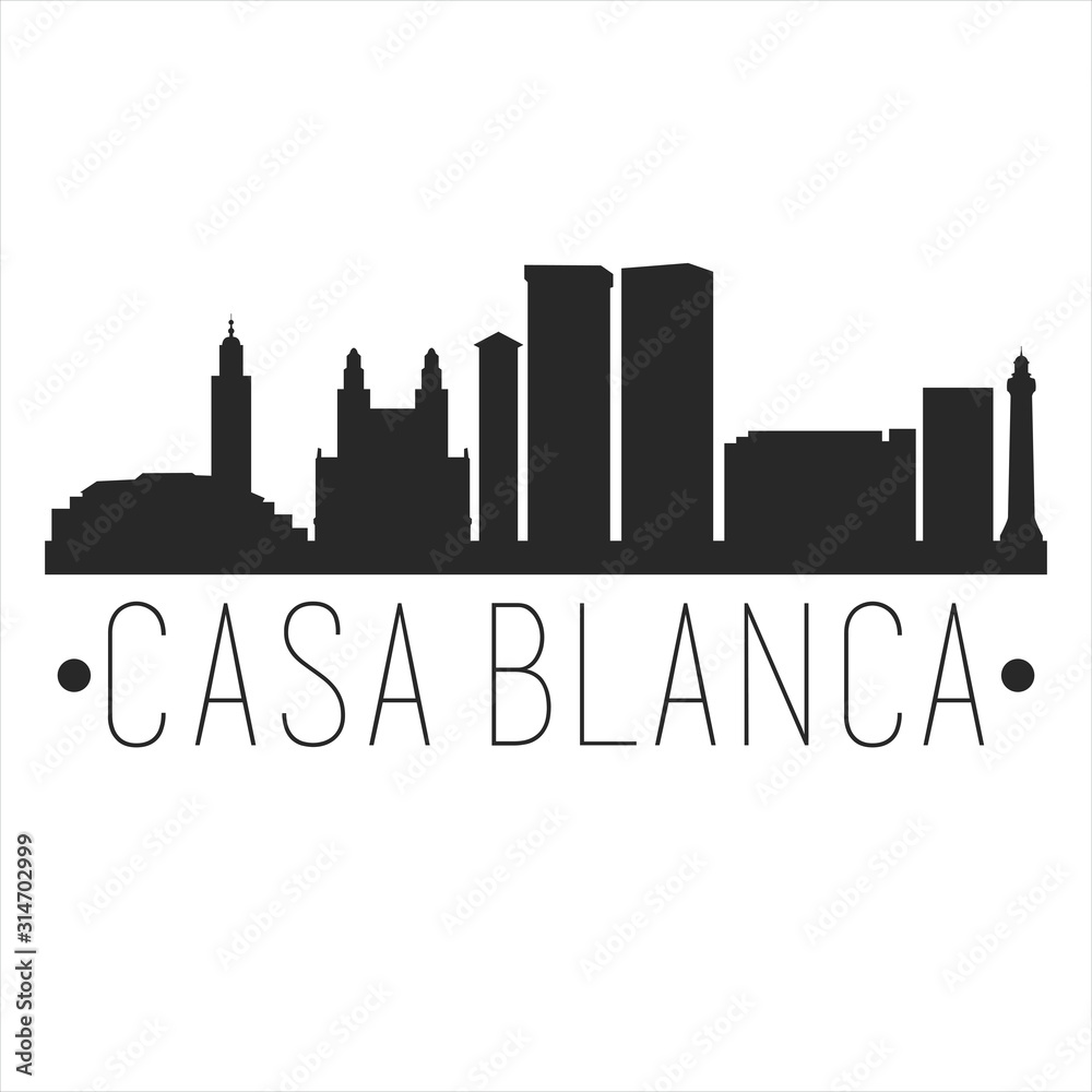 Casa Blanca Morocco. City Skyline. Silhouette City. Design Vector. Famous Monuments.