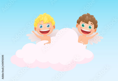 vector set of cupids of angels for valentines day