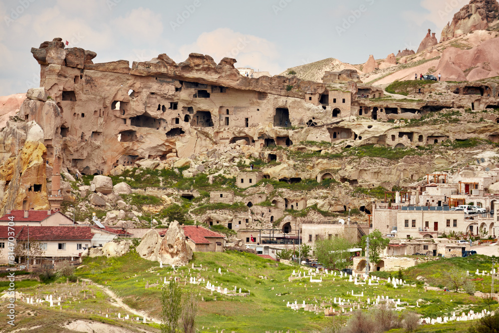 Rocky settlement, the ancient abandoned city of Nevsehir. Cappadocia, Turkey