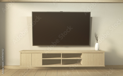 Tv cabinet in modern empty room Japanese - zen style,minimal designs. 3D rendering © Interior Design