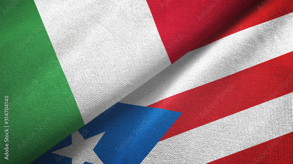 Italy and Puerto Rico two flags textile cloth, fabric texture Italy and Puerto Rico two flags textile cloth, fabric texture