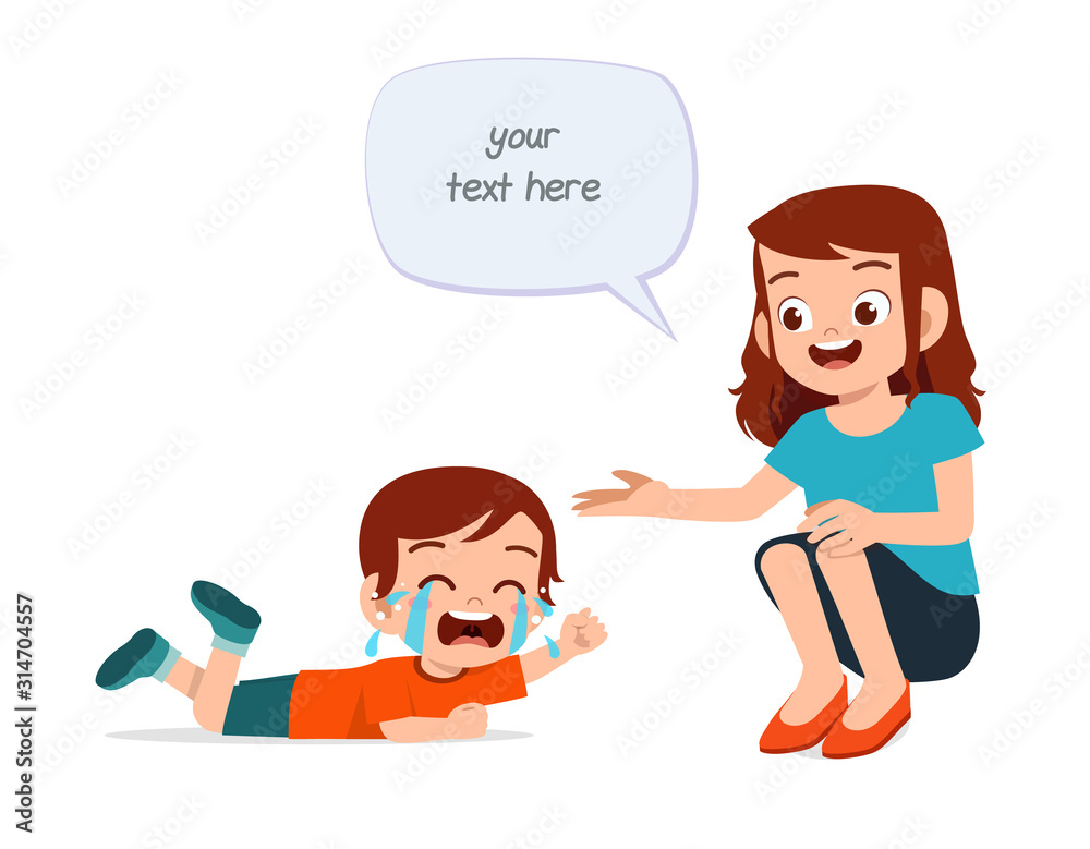 sad crying little kid boy with mom Stock Vector | Adobe Stock
