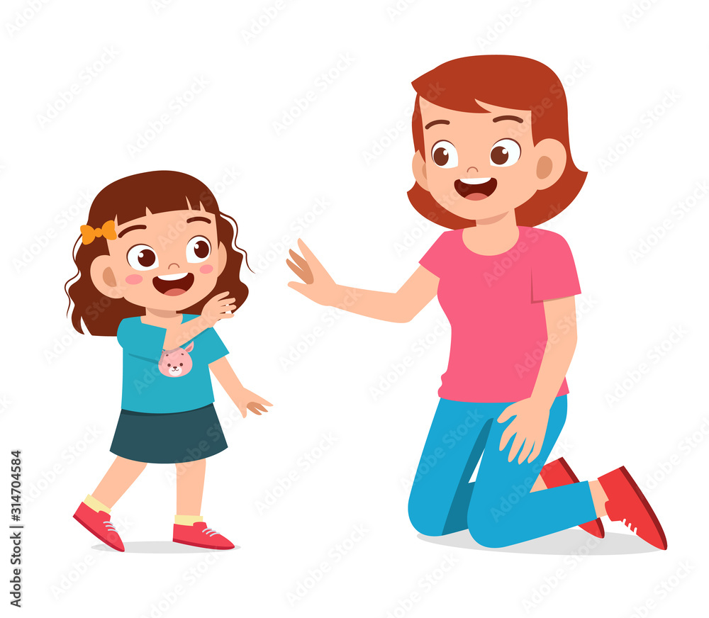 happy cute kid girl wave to mom love happy cute kid girl wave to mom love