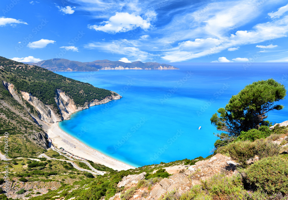 Famous beach Mirtos on Kefalonia island in Greece