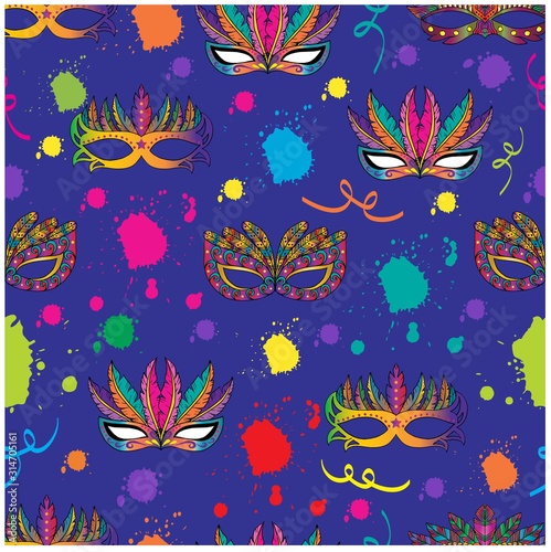 Colorful festive seamless pattern with carnival masks