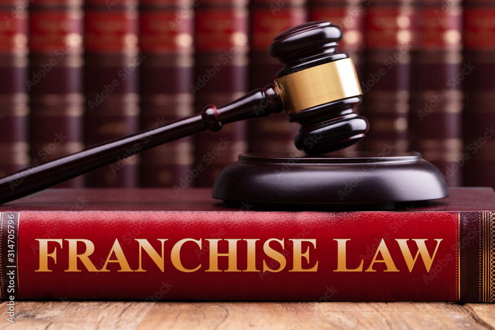 Gavel And Striking Block Over Book With Franchise Law Text