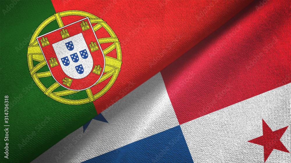 Portugal and Panama two flags textile cloth, fabric texture