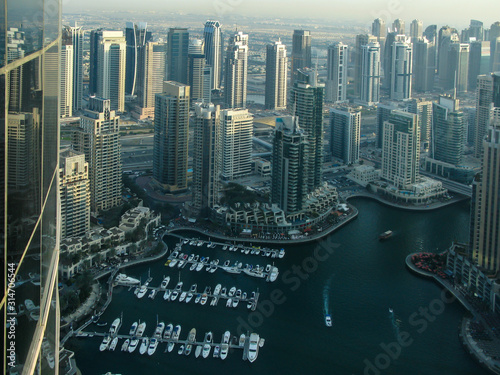 view from top point to Dubai Marina district of Dubai city, UAE