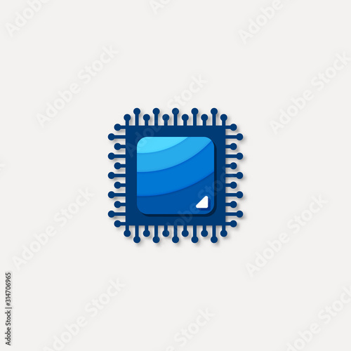 Computer central processing unit blue colored material design vector icon / settings menu / shop product thumbnail