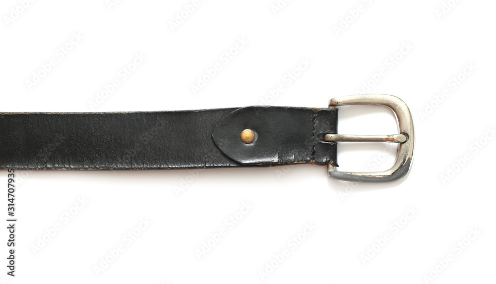 Old leather belt torn on white background Old leather belt torn on white background