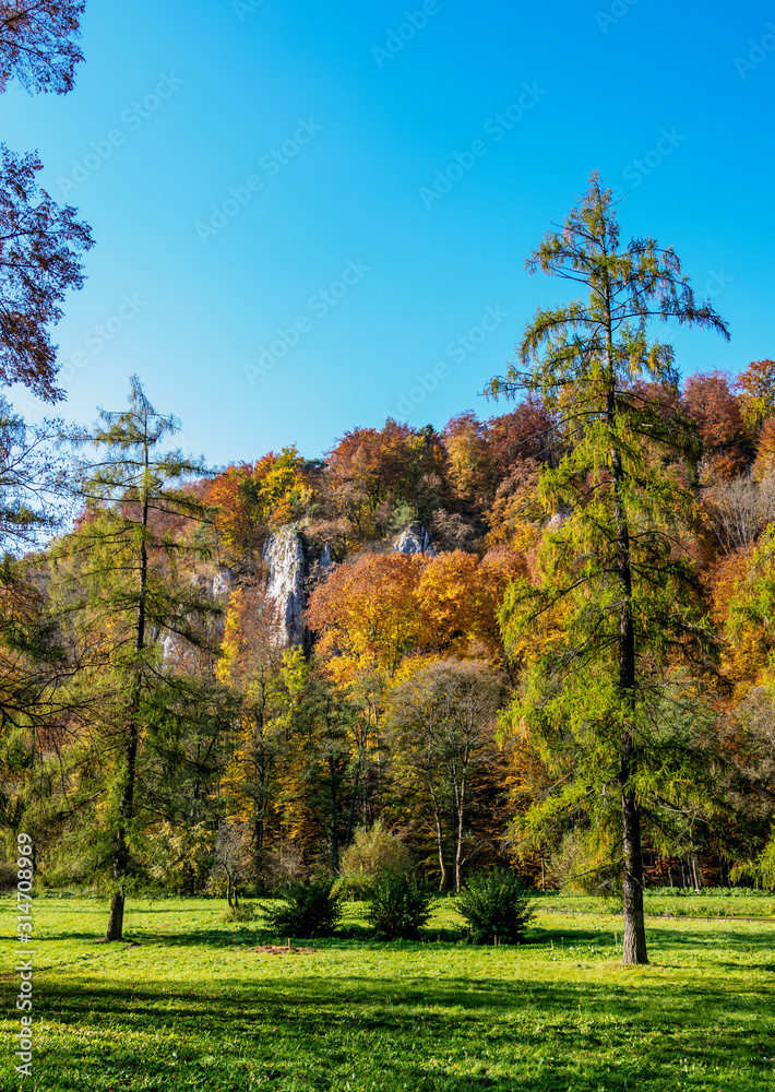 Naklejka premium Landscape of Ojcow, Ojcow National Park, Krakow-Czestochowa Upland or Polish Jurassic Highland, Lesser Poland Voivodeship, Poland
