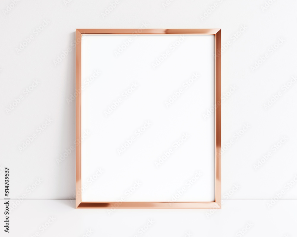 Rose gold frame isolated on white background, Vertical pink gold mock up  frame 3d illustration. Stock Photo | Adobe Stock