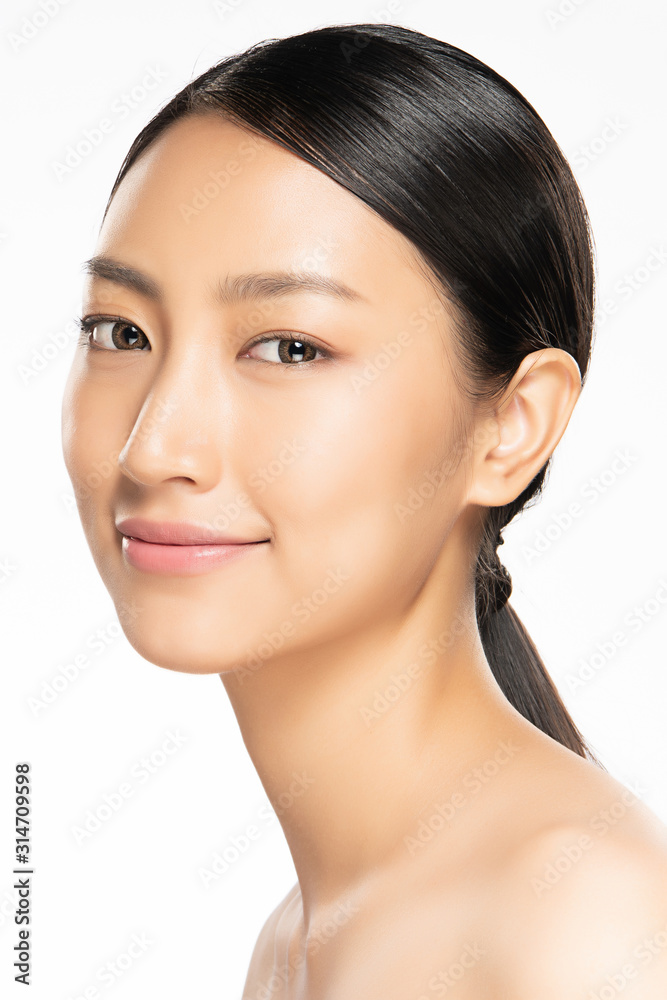 Portrait beautiful young asian woman clean fresh bare skin concept. Asian girl beauty face skincare and health wellness, Facial treatment, Perfect skin, Natural make up, on white background Portrait beautiful young asian woman clean fresh bare skin concept. Asian girl beauty face skincare and health wellness, Facial treatment, Perfect skin, Natural make up, on white background