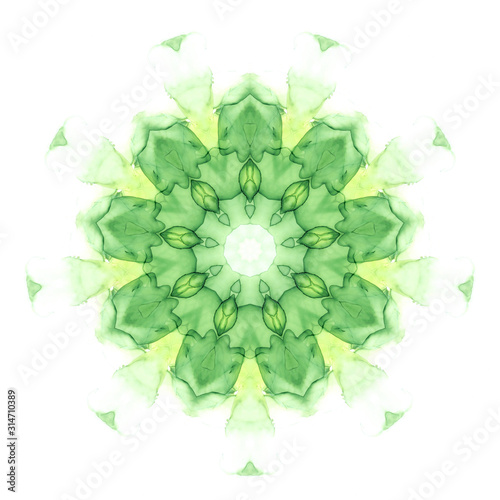 Fototapeta Naklejka Na Ścianę i Meble -  Delicate watercolor flower mandala pattern isolated on white background. Kaleidoscope effect.