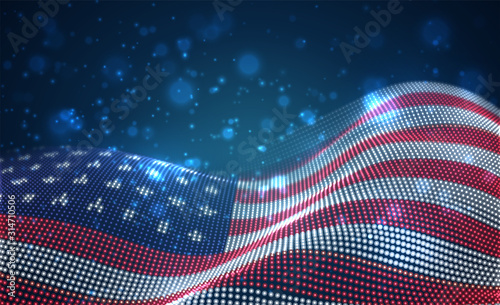 Vector bright glowing country flag of abstract dots. USA