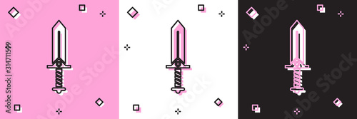 Set Sword for game icon isolated on pink and white, black background.  Vector Illustration