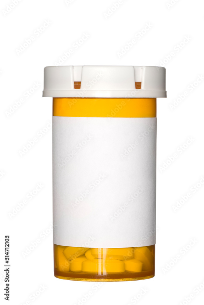 Pill bottle on white background - obrazy, fototapety, plakaty 