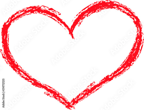 Vector red Heart shape frame with hand drawn brush painting isolated on white background,grunge sketchy style