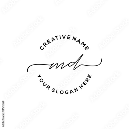 Initial letter MD Signature handwriting Logo Vector
