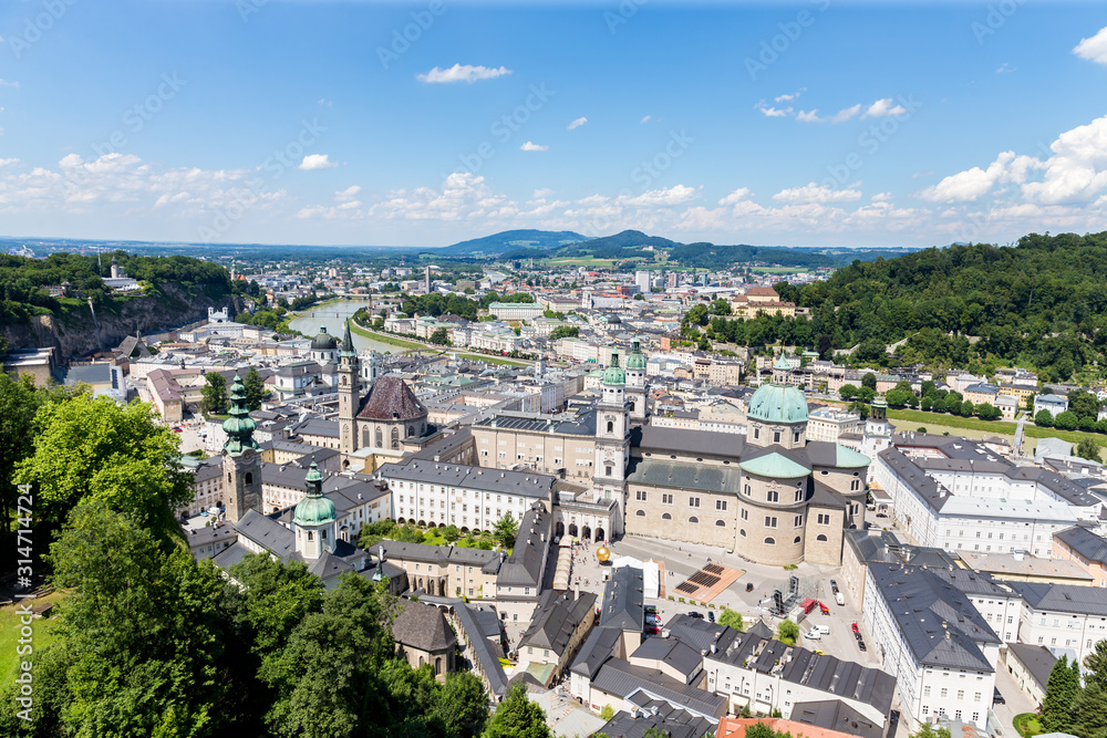 City of Salzburg with Salzach in summer, Salzburger Land