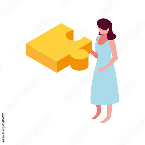businesswoman with puzzle piece on white background