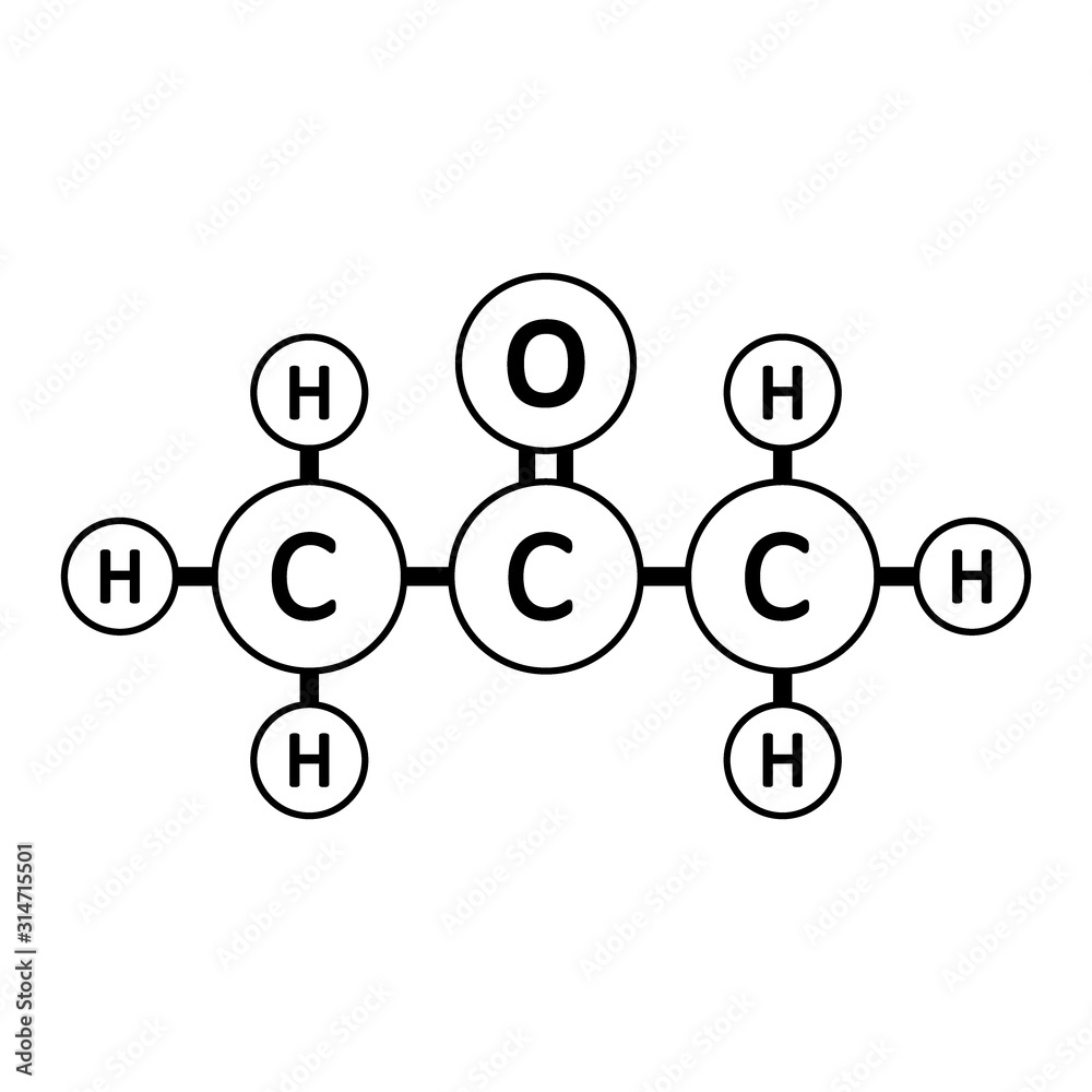 Acetone molecule icon. Acetone molecule icon.
