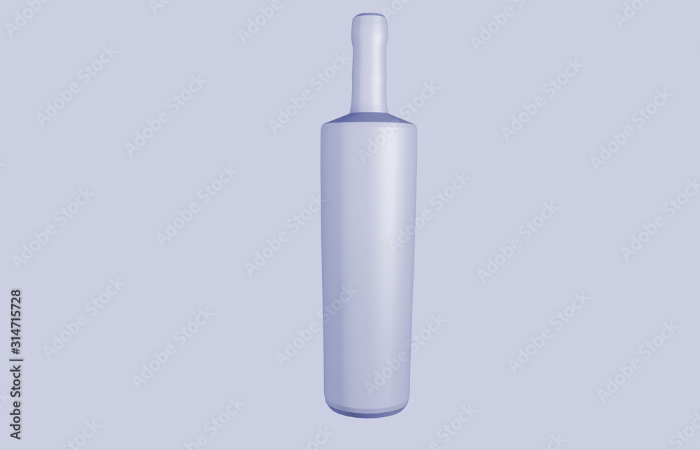 Wine bottle mockup on light background. Front view 3D model of matte glass bottle. Red, white wine bottle with metal screw cap, plastic cover. 3D rendering of beverage container. . Wine bottle mockup on light background. Front view 3D model of matte glass bottle. Red, white wine bottle with metal screw cap, plastic cover. 3D rendering of beverage container. .