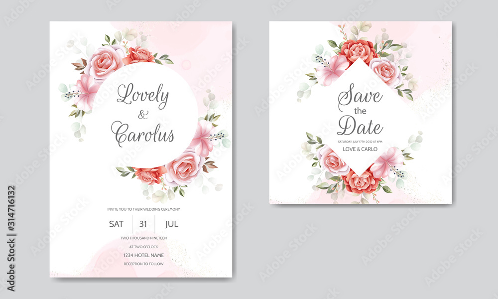 Naklejka premium Beautiful floral frame wedding invitation card template
