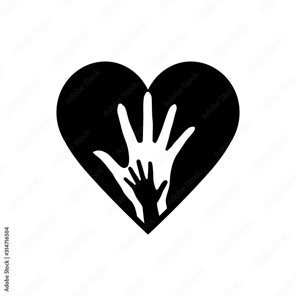 Fototapeta premium Hand of Mother and Child in the Heart Icon. The Element of Volunteering Concept. It can be used for Topics Like Medicine, Health or Protection.