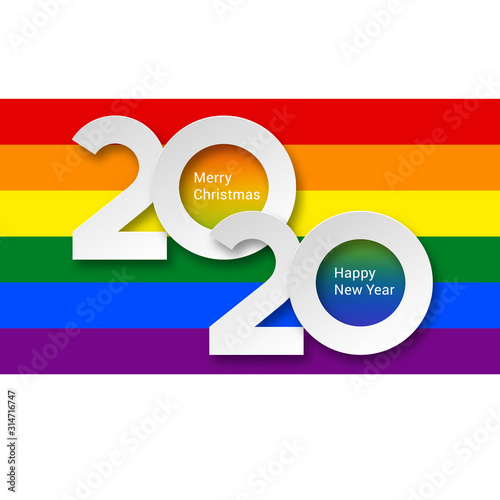 2020 New Year Numeral White Text Lettering on Bright Colorful Rainbow Background Design Template. Greeting Card