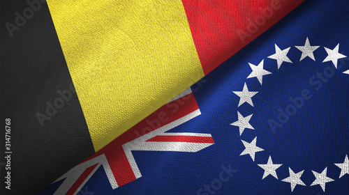 Fototapeta Naklejka Na Ścianę i Meble -  Belgium and Cook Islands two flags textile cloth, fabric texture