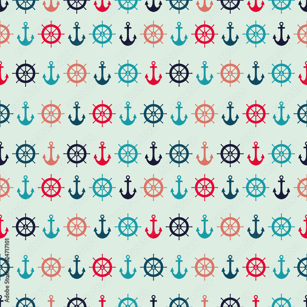Vector green nautical elements seamless pattern background Vector green nautical elements seamless pattern background