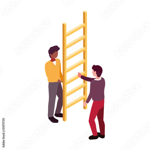 businessmen with stair on white background