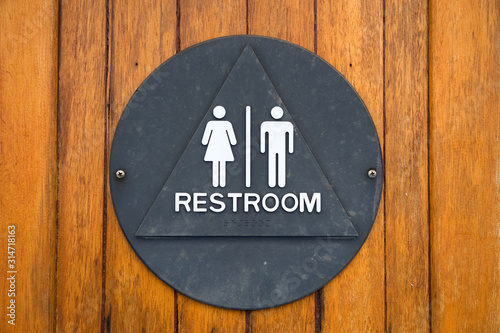 Brass restroom sign photo