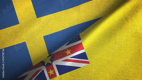 Sweden and Niue two flags textile cloth, fabric texture
