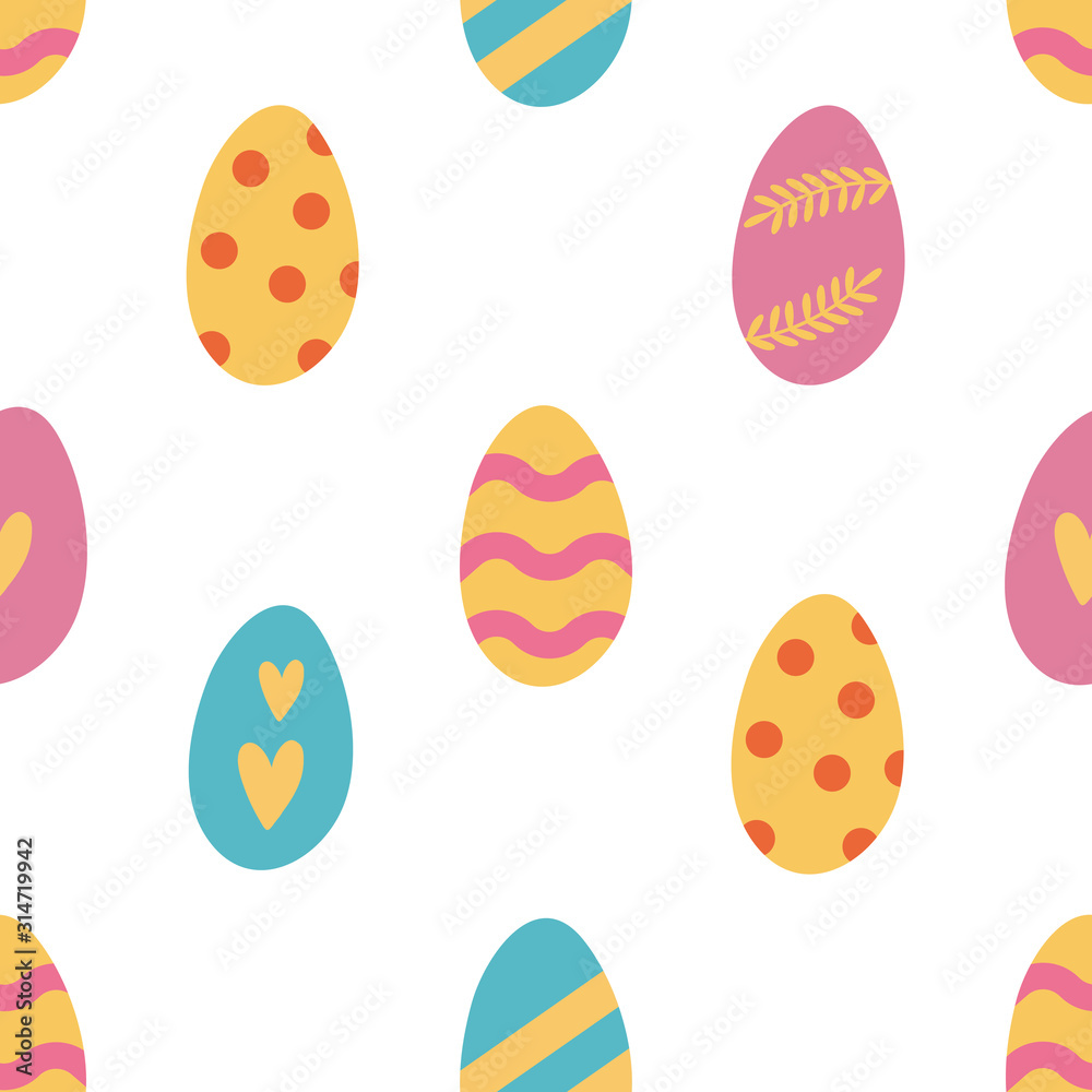 Seamless pattern. Easter eggs. Colorful eggs with different designs. Suitable for easter decoration