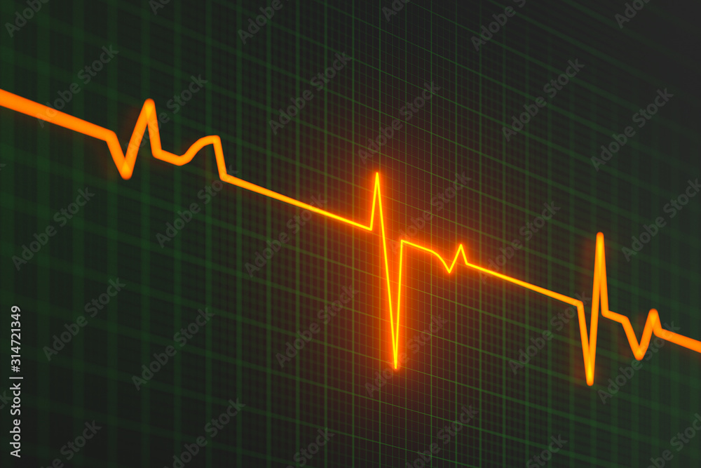 Glowing digital heartbeat line reflecting on the monitor, 3d rendering. Glowing digital heartbeat line reflecting on the monitor, 3d rendering.