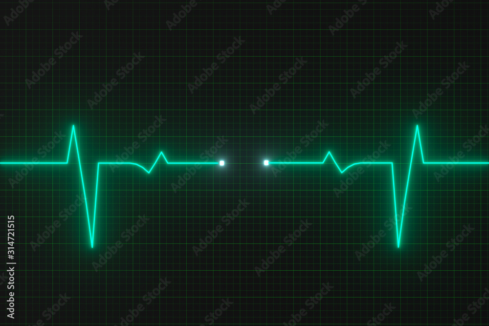 Glowing digital heartbeat line reflecting on the monitor, 3d rendering.