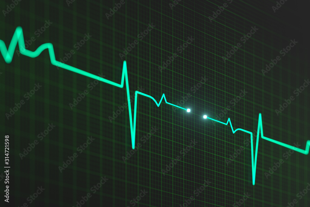 Naklejka premium Glowing digital heartbeat line reflecting on the monitor, 3d rendering.