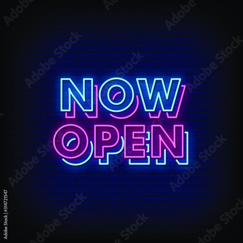 Now Open Neon Signs Style Text Vector