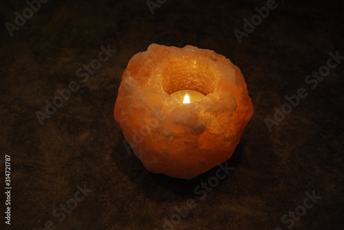 Glowing Himalayan Salt Lamp Candle in dark