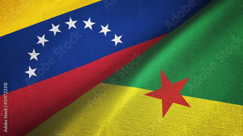 Фотография Venezuela and French Guiana two flags textile cloth, fabric texture