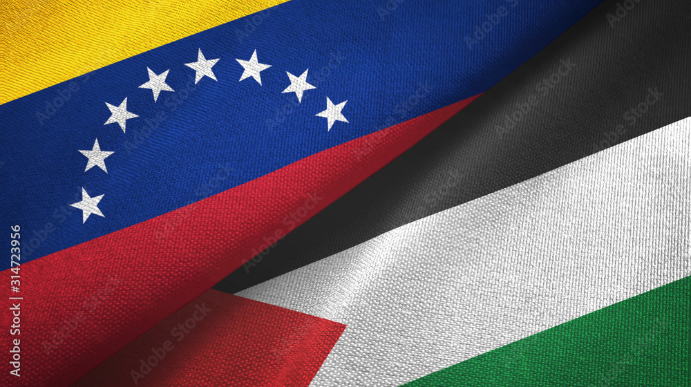 Venezuela and Palestine two flags textile cloth, fabric texture Venezuela and Palestine two flags textile cloth, fabric texture