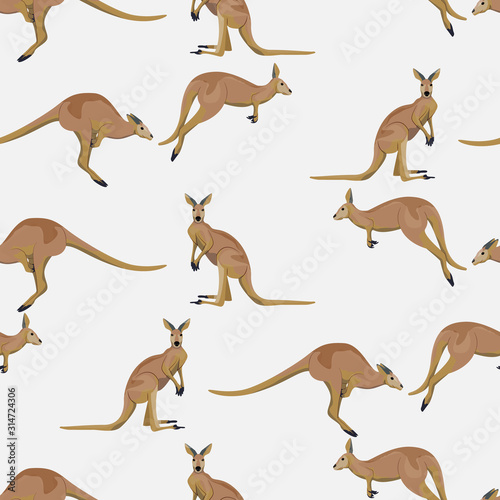 Seamless pattern with kangaroos. Wild animals of Australia. Vector