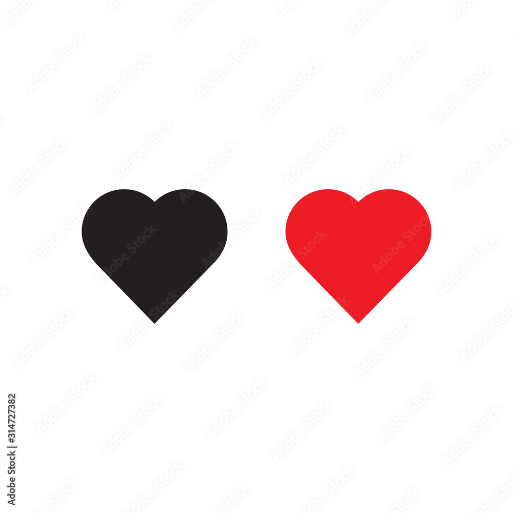 Valentine heart simbol. Set of two hearts red and black