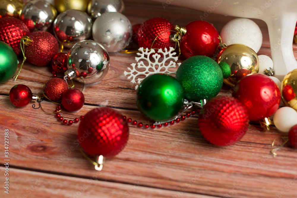 Backgrounds and textures.Christmas balls on a wooden background.White snowflakes. holiday Backgrounds and textures.Christmas balls on a wooden background.White snowflakes. holiday