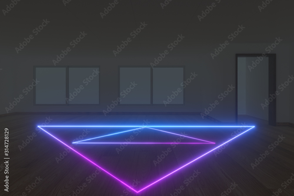 Empty room and neon, dark background ,3d rendering. Empty room and neon, dark background ,3d rendering.