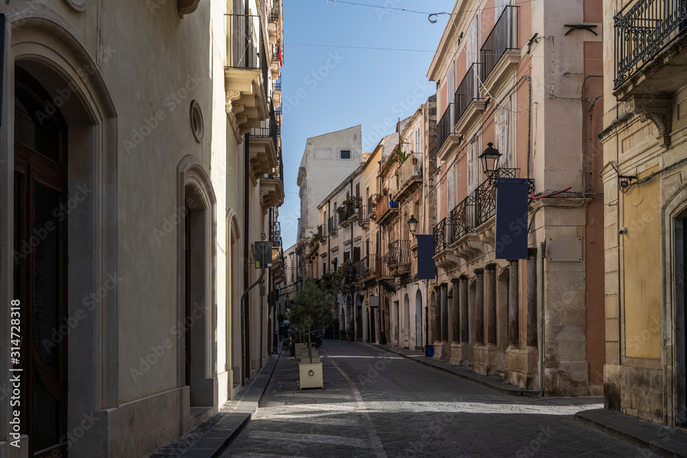 Picturesque street in Ortigia, Siracusa old town, Sicily, southern Italy